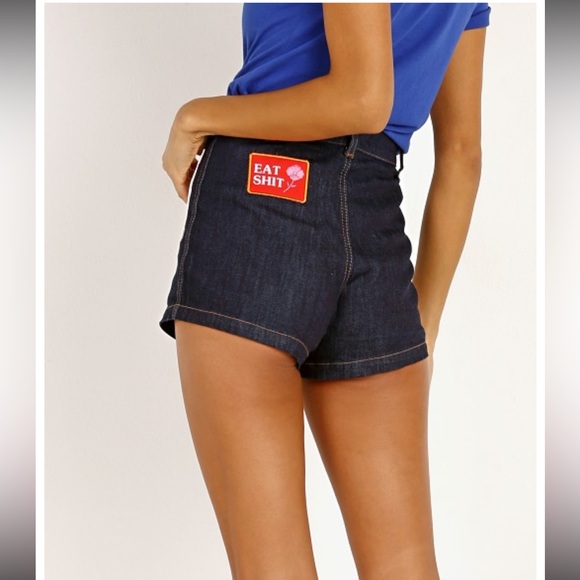 Sugar High Love Stoned Woody Short Denim Booty short with pockets Naughty words - Picture 1 of 15